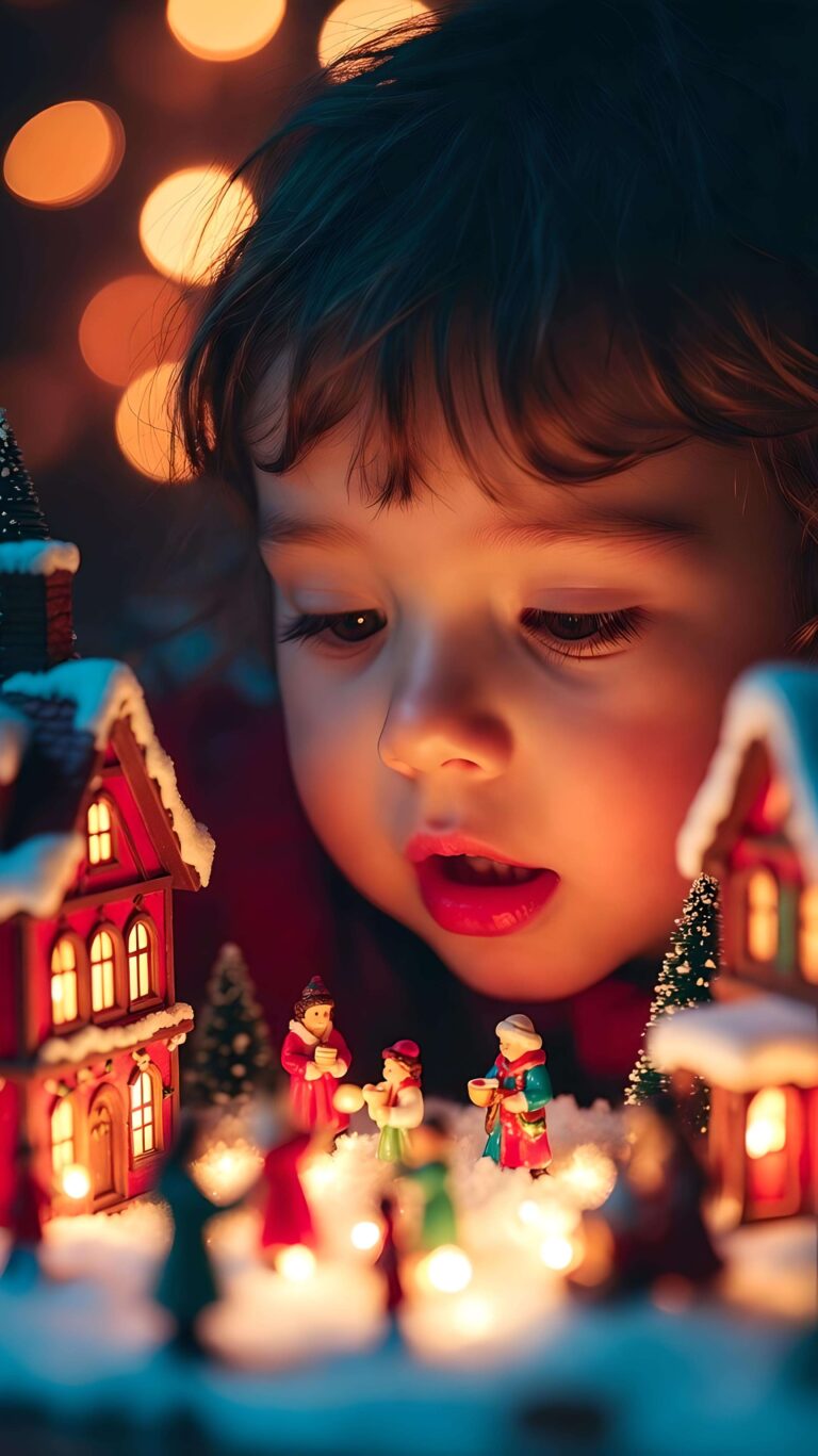 Child’s Wonder in a Winter Village 2 Wallpaper