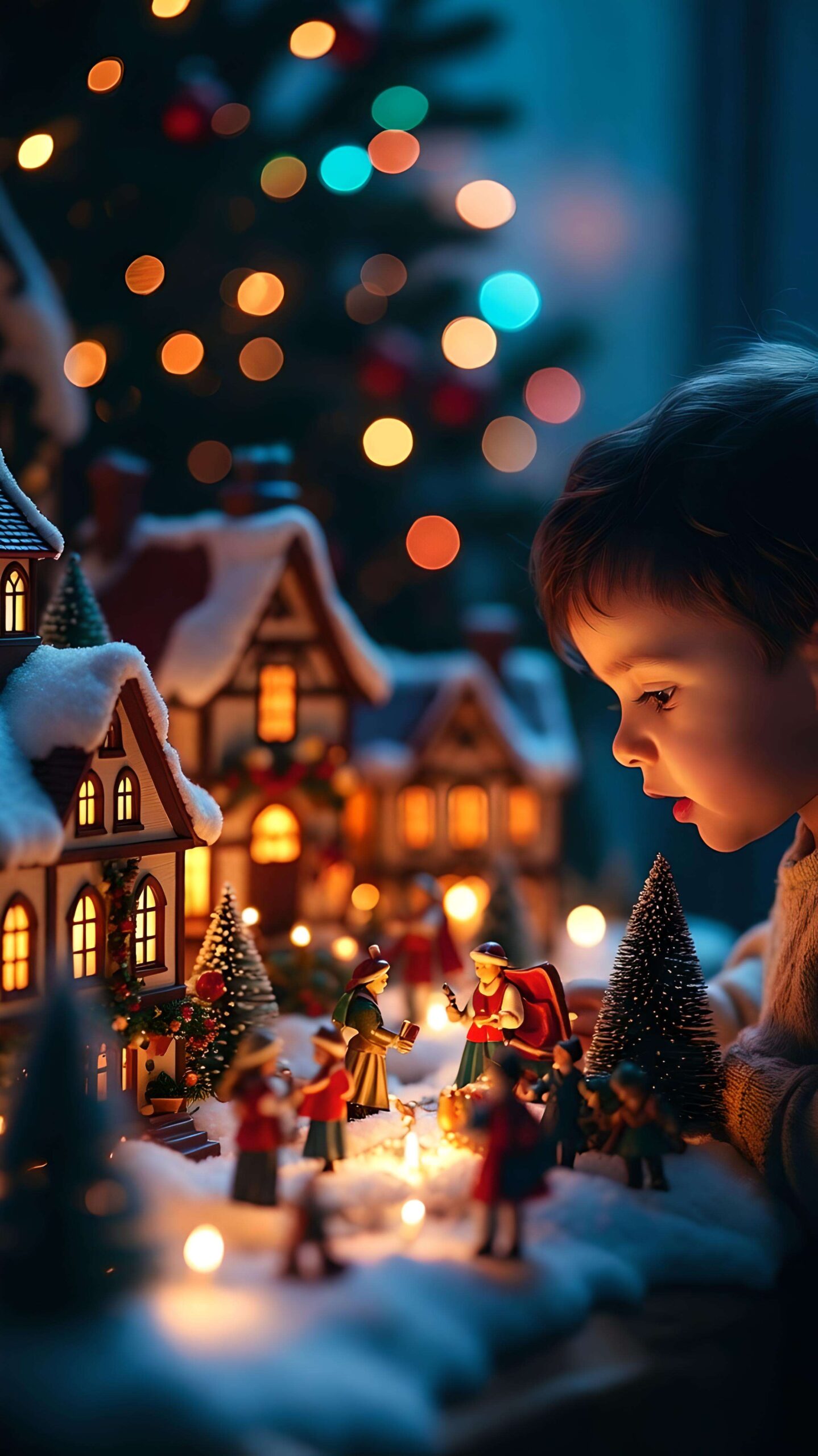 Child’s Wonder in a Winter Village Wallpaper