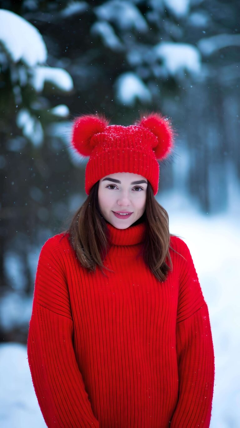 Crimson Warmth in a Snowy Forest Wallpaper