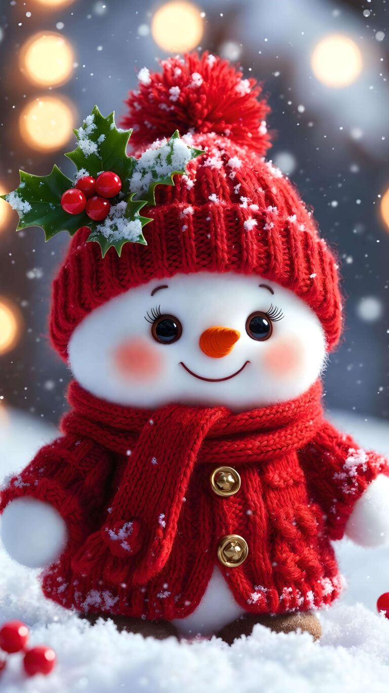Cute Winter Snowman in Red 2 Wallpaper