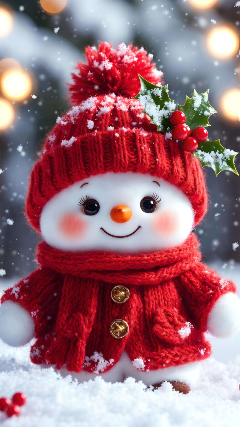 Cute Winter Snowman in Red Wallpaper