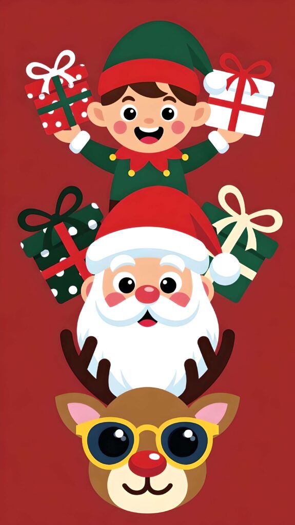 Elf, Santa, and Reindeer 2 Wallpaper