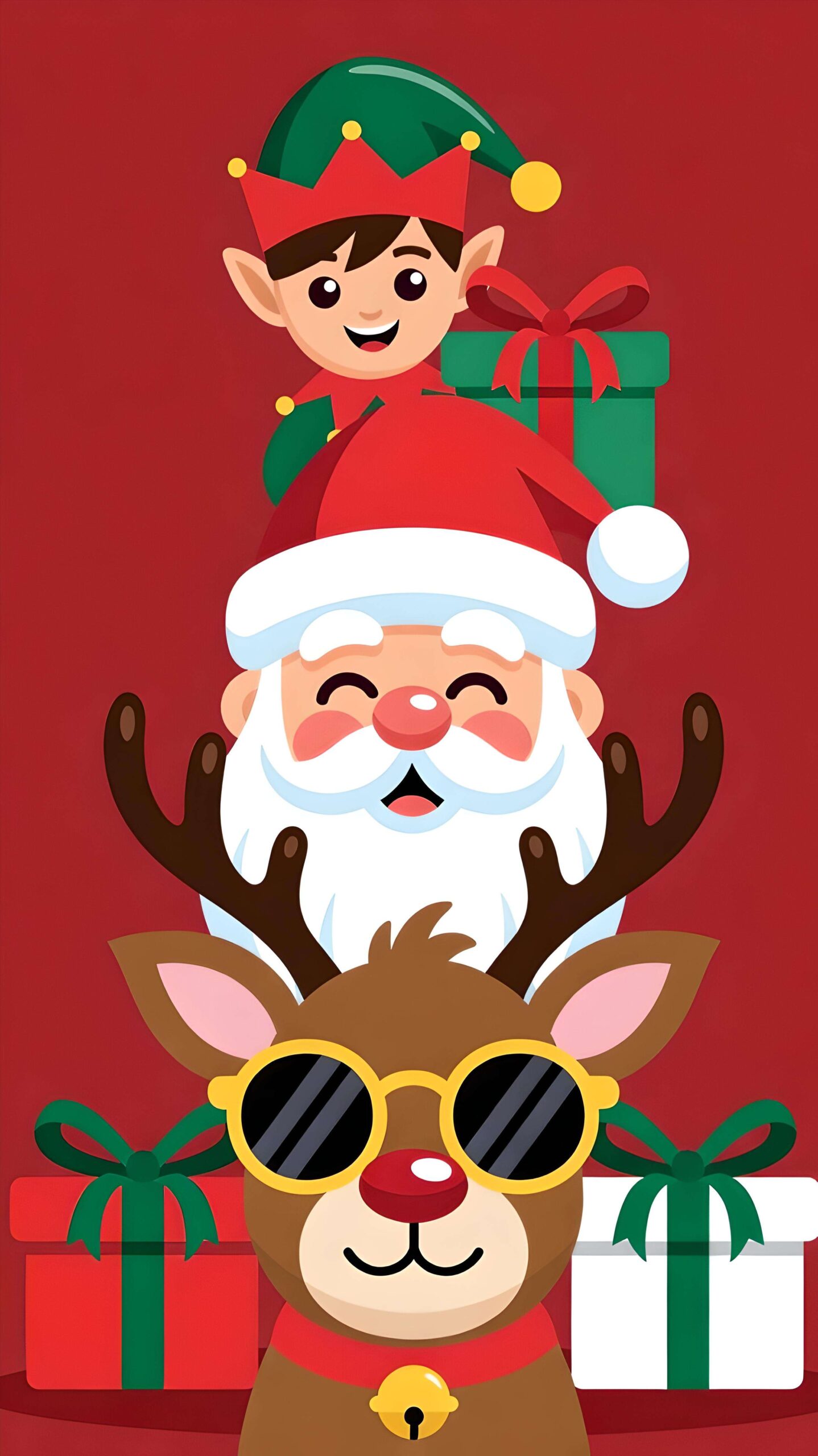 Elf, Santa, and Reindeer Wallpaper