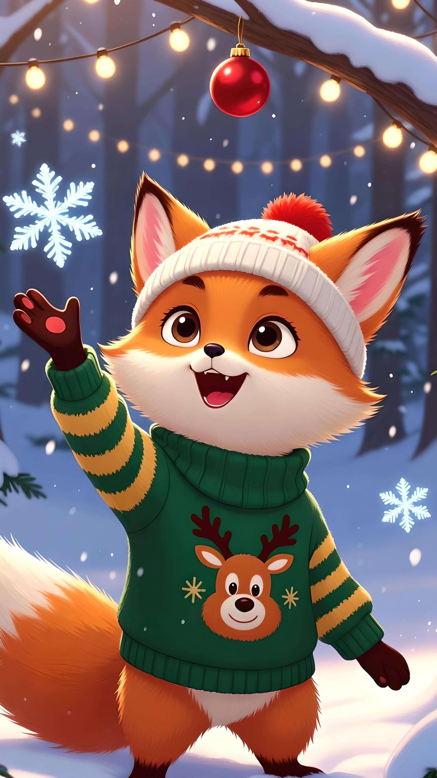 Fox’s First Snowflake of Christmas Wallpaper