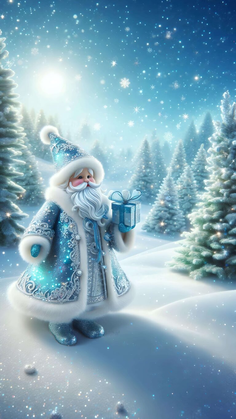 Frosted Wishes with Blue Santa 2 Wallpaper