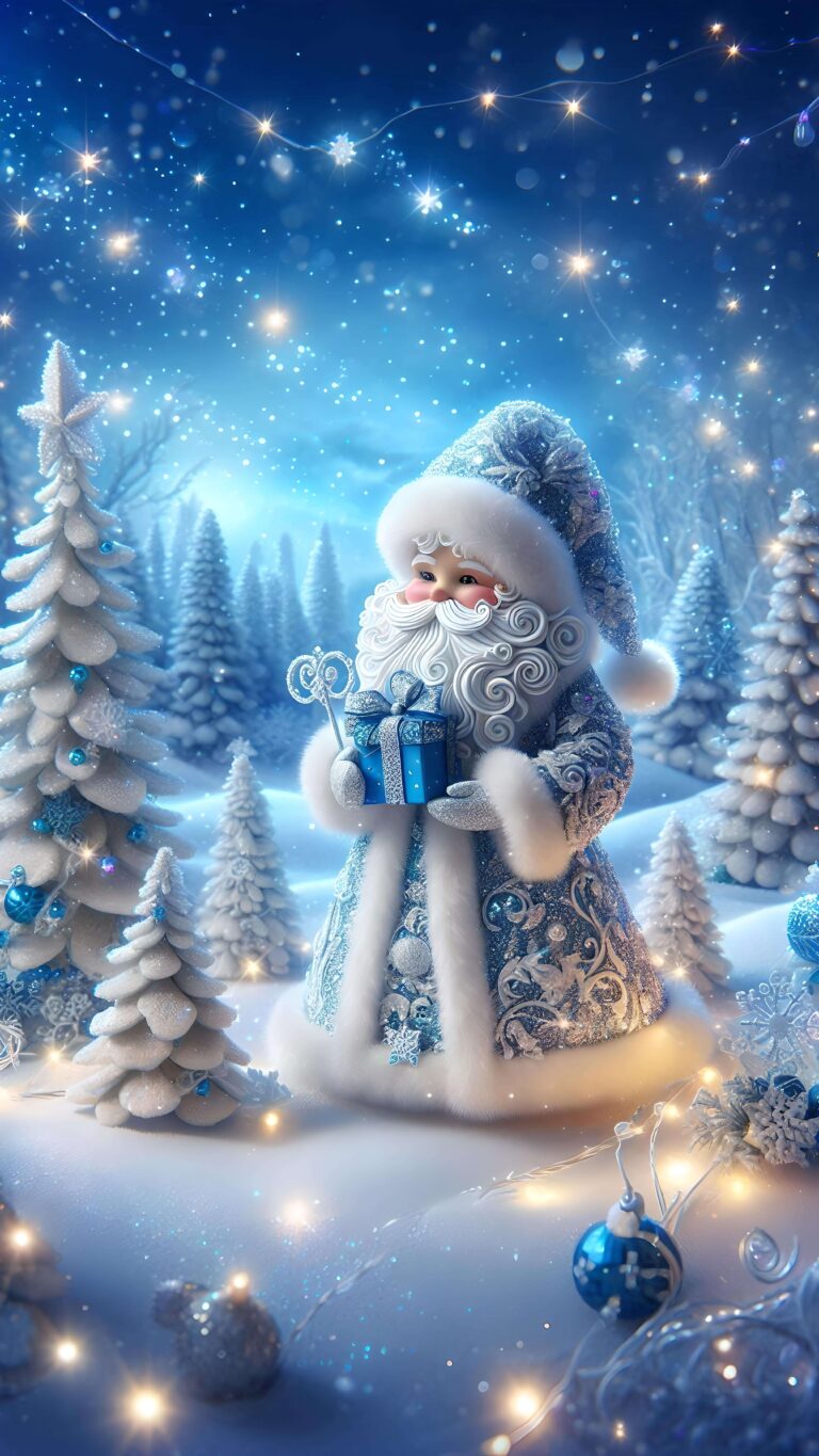 Frosted Wishes with Blue Santa Wallpaper