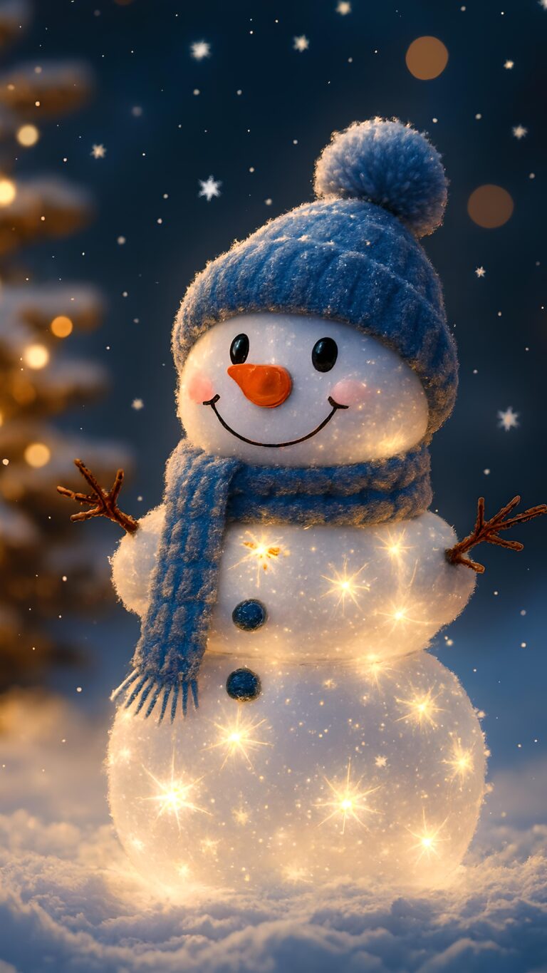 Glow of Joy in Snowman’s Smile Wallpaper