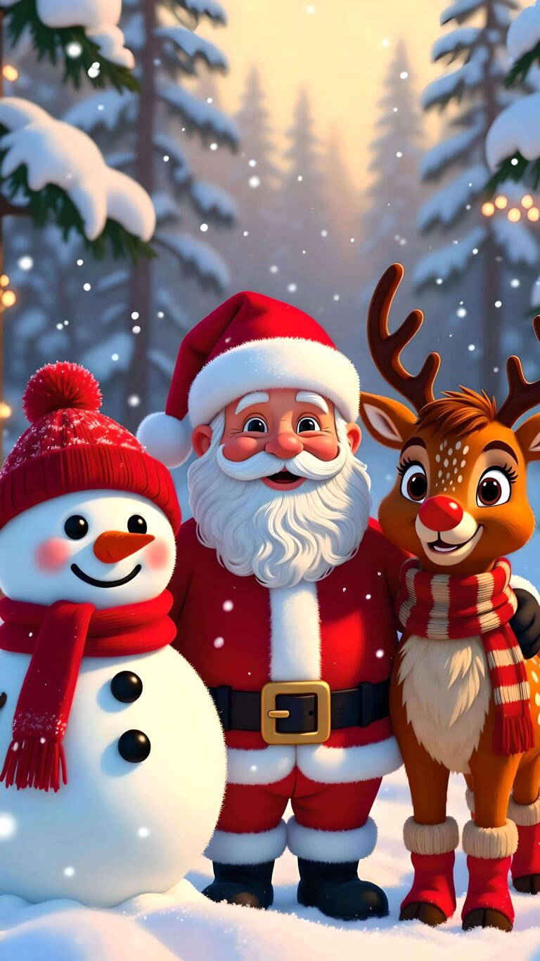 Holiday Trio in Winter Wonderland Wallpaper