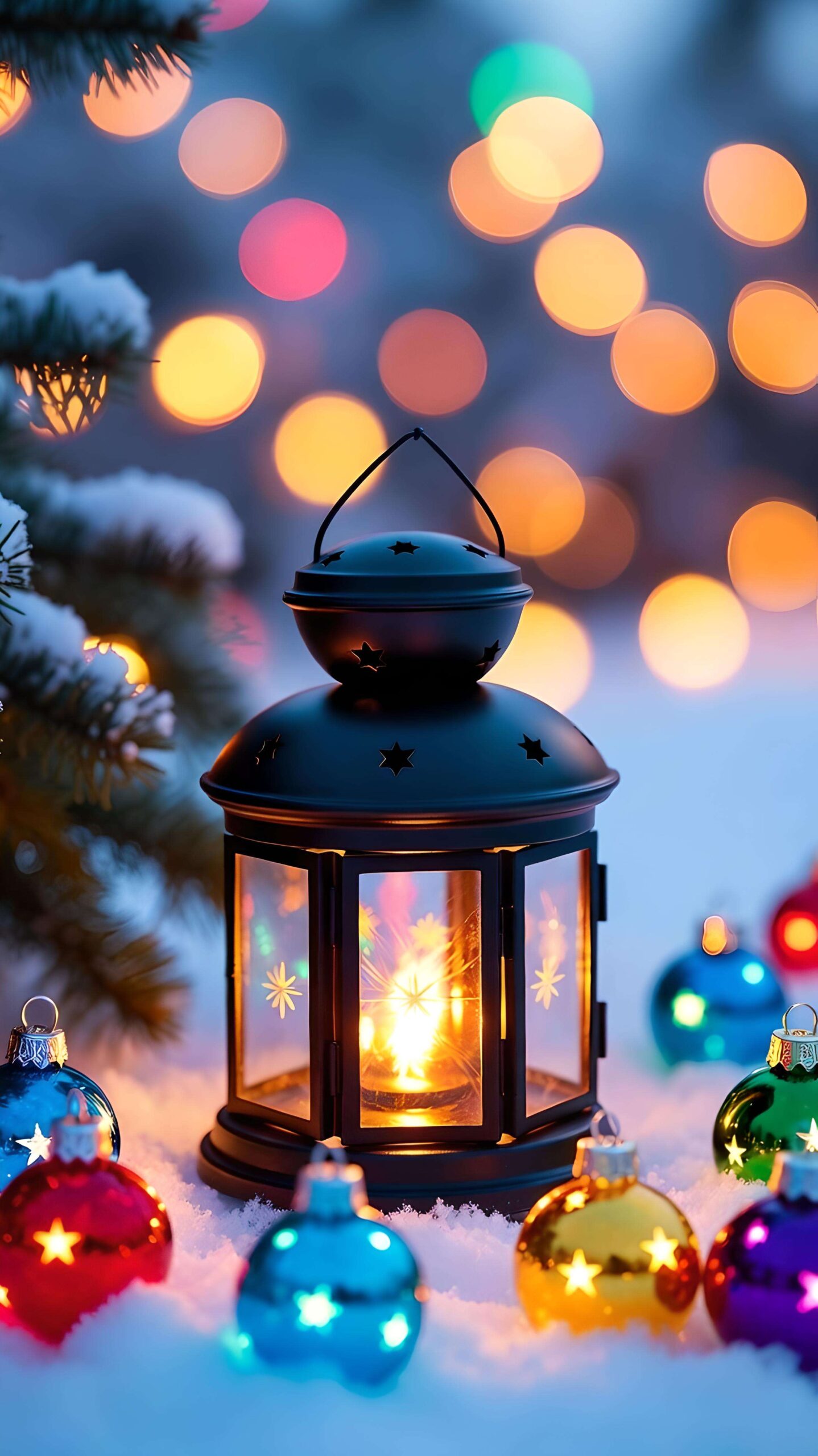 Lantern Glow in Holiday Snow Wallpaper