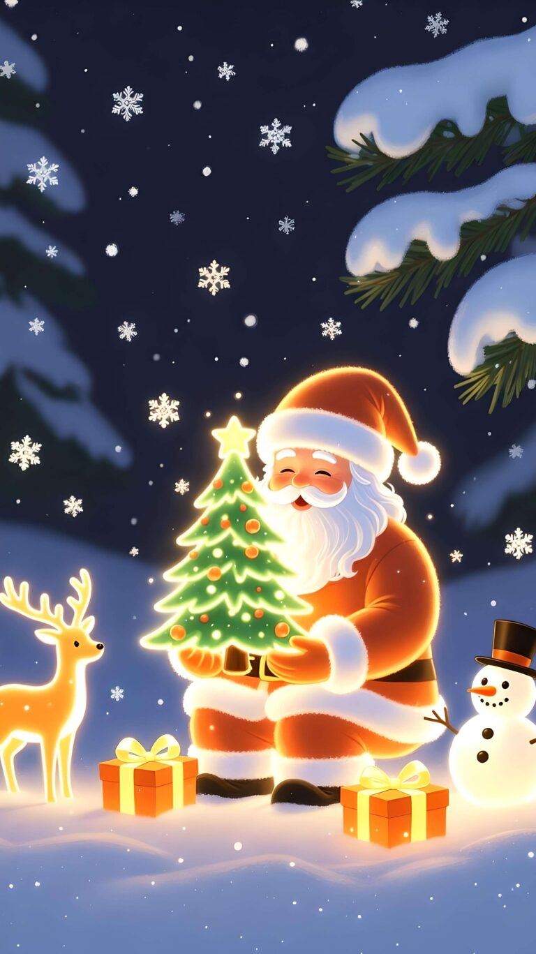 Luminous Santa in a Snowy Glow Wallpaper