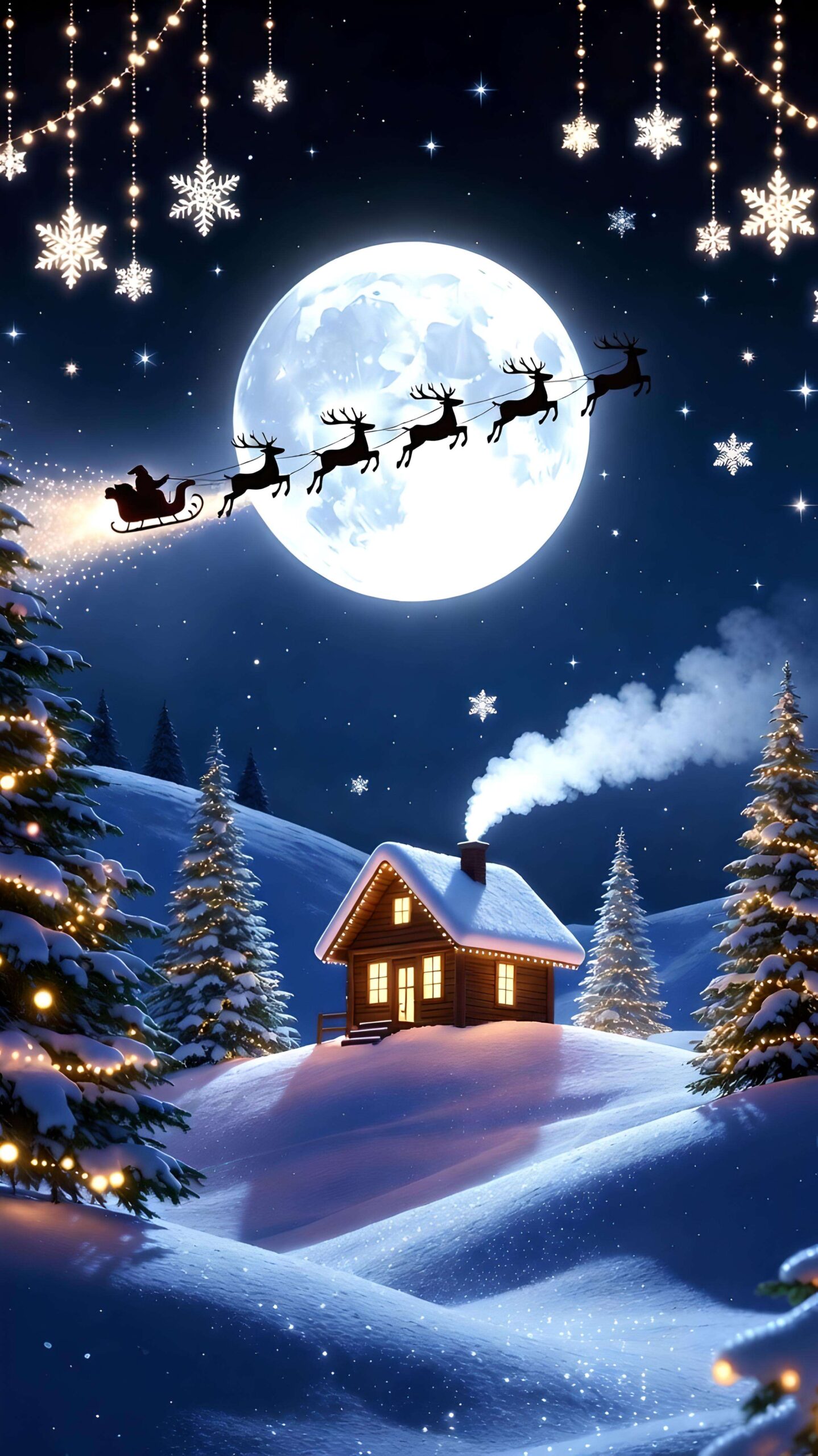 Moonlit Cabin Hills Wallpaper