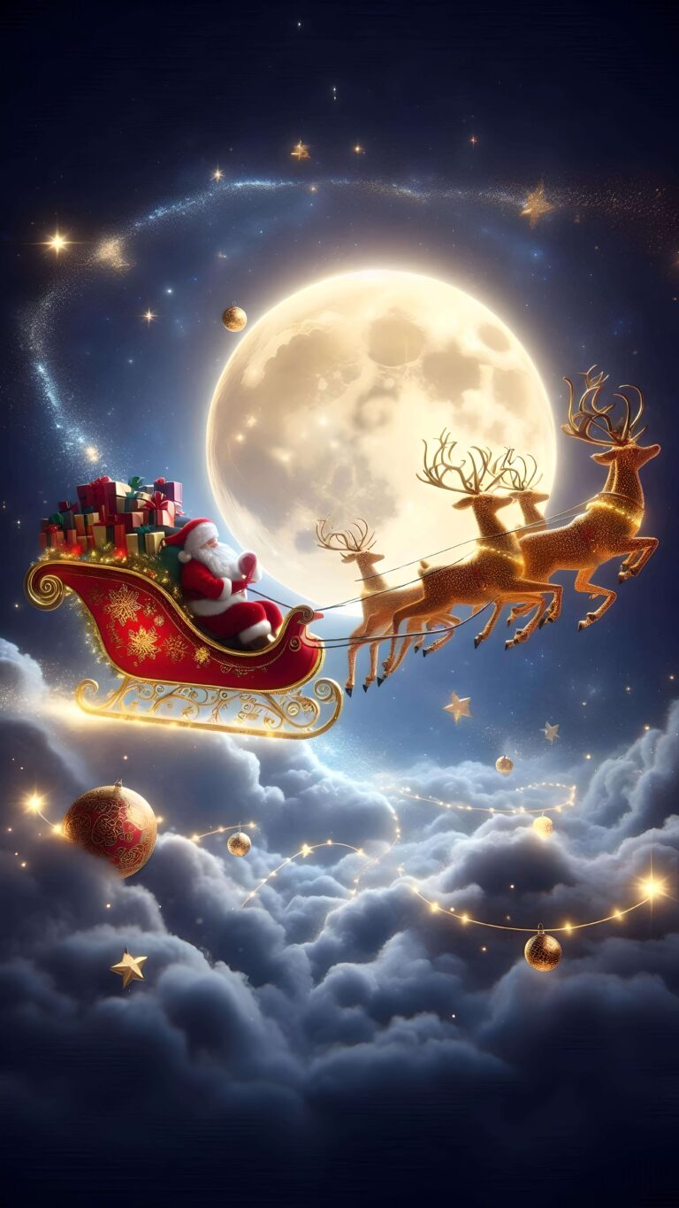 Moonlit Journey with Santa’s Sleigh 2 Wallpaper