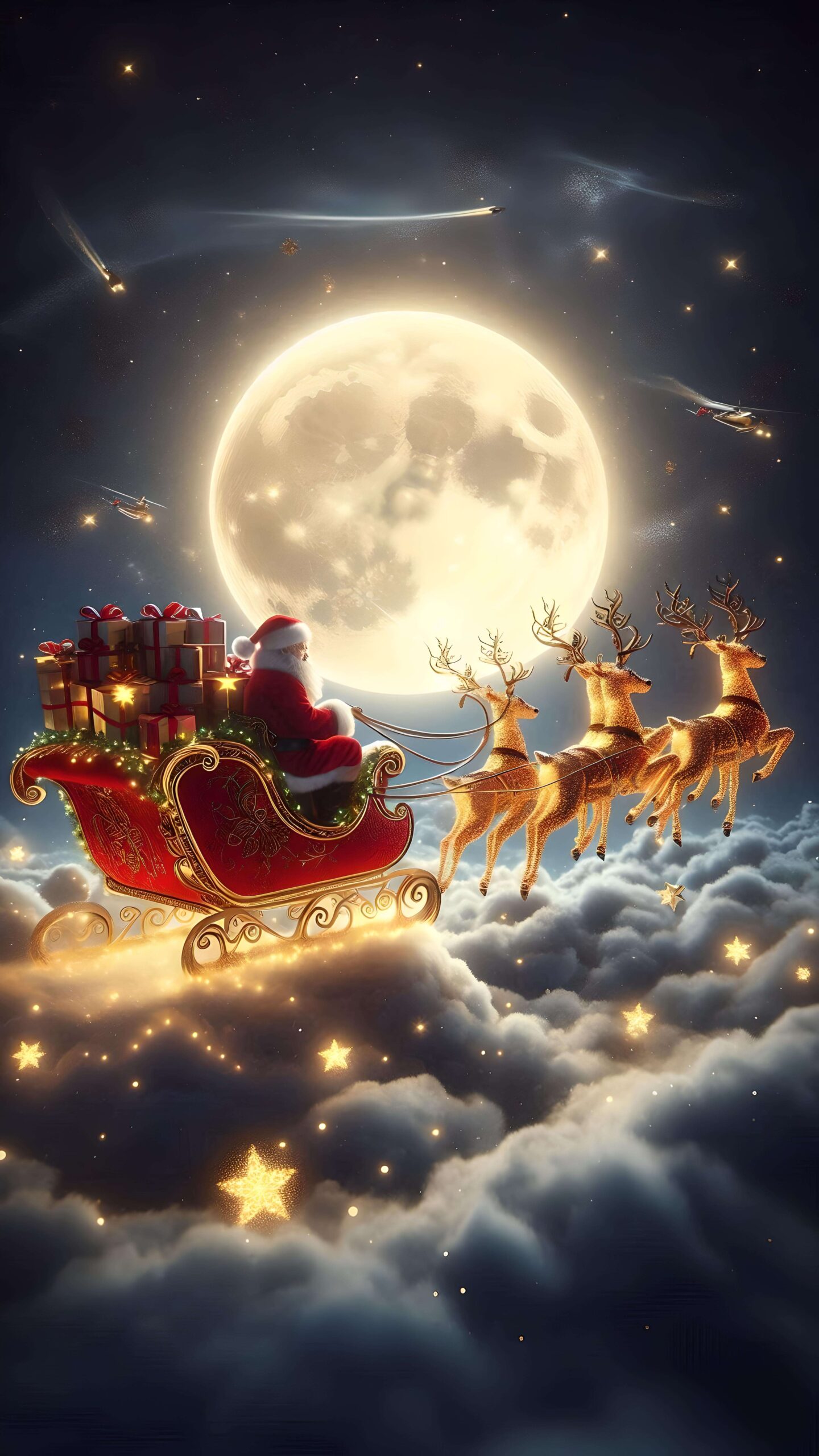 Moonlit Journey with Santa’s Sleigh Wallpaper