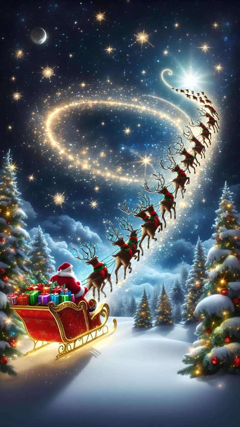 Reindeer Ascent Through Winter Stars Wallpaper