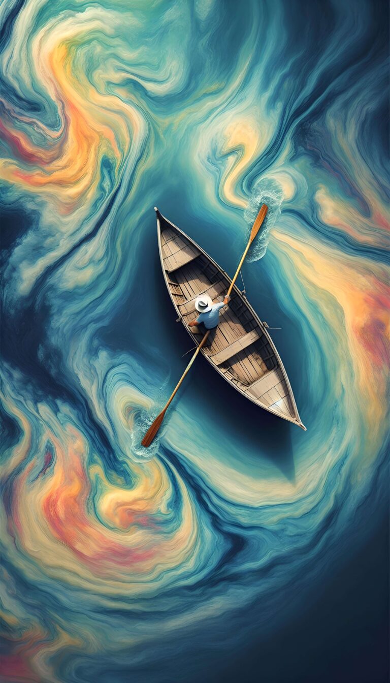 Rowing Through Colorful Currents Wallpaper