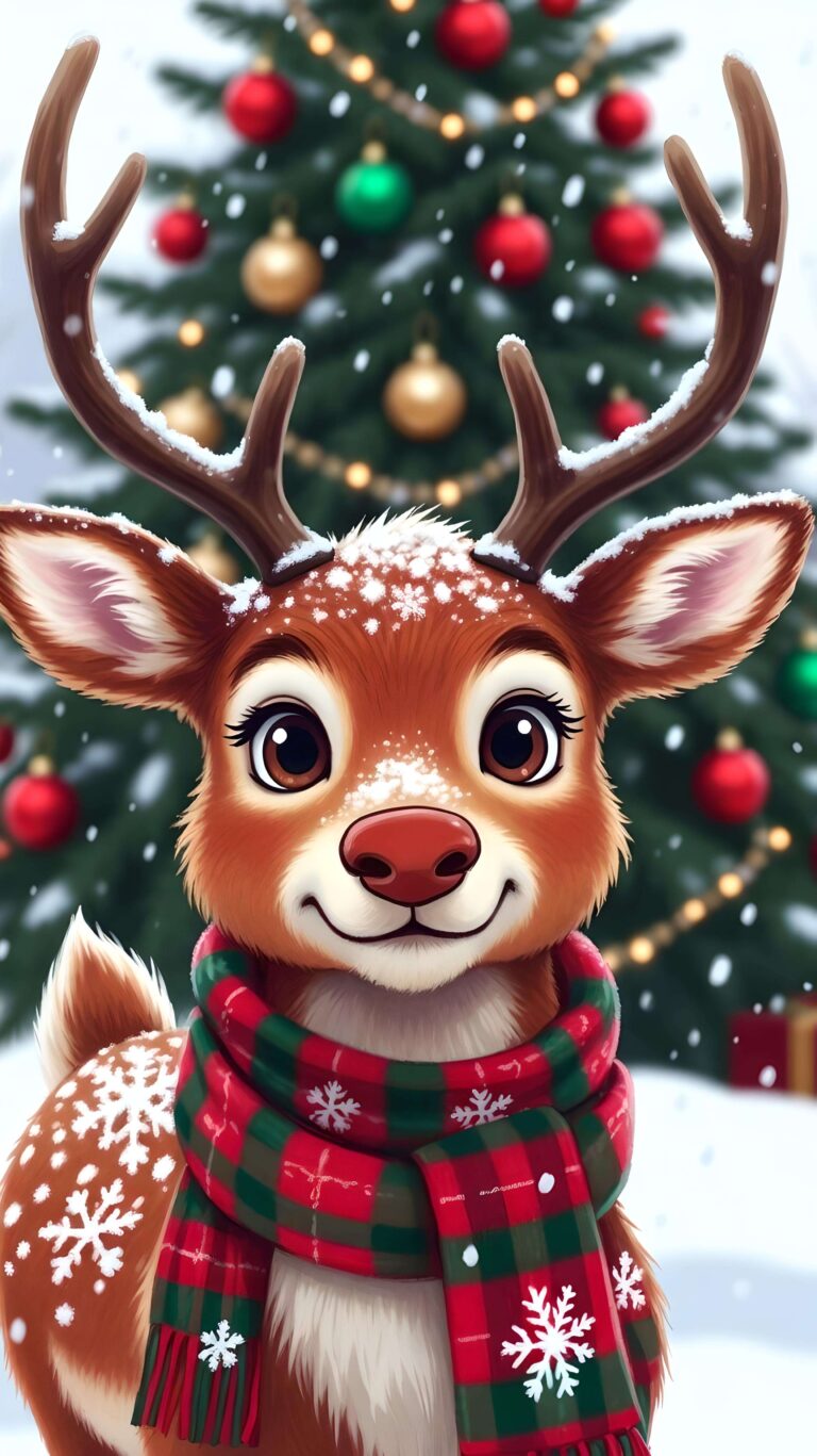 Rudolph’s Cheer Beside the Tree Wallpaper