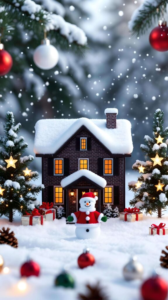 Santa Snowman at the Holiday Cottage 2 wallpaper