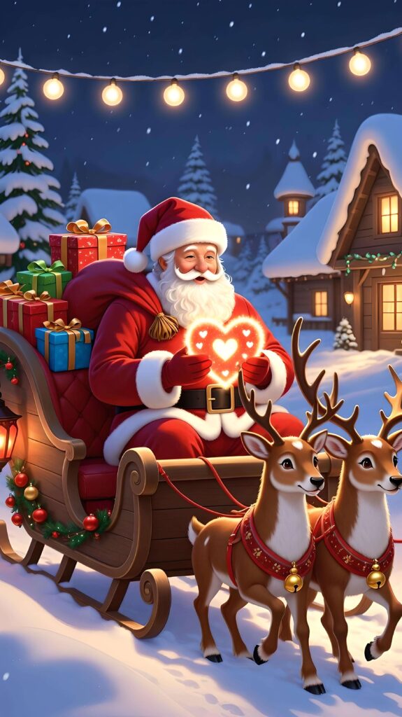 Santa’s Heartlight Ride Through the Village Wallpaper
