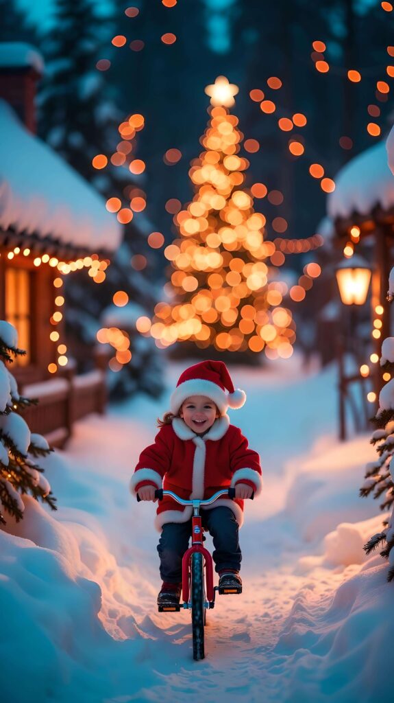 Santa’s Ride Through a Snowy Lane 2 Wallpaper