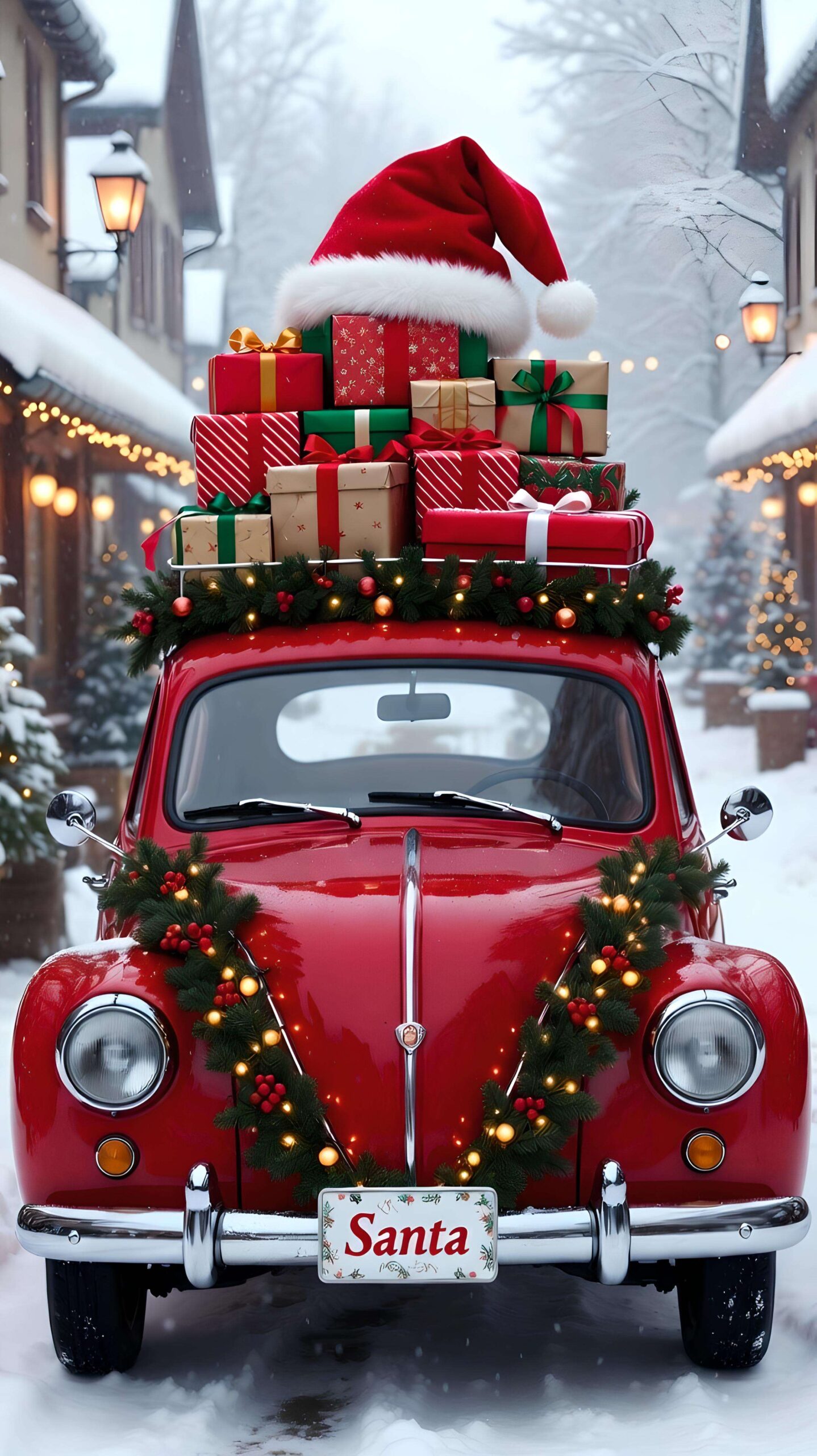 Santa’s Sleigh on Wheels Wallpaper
