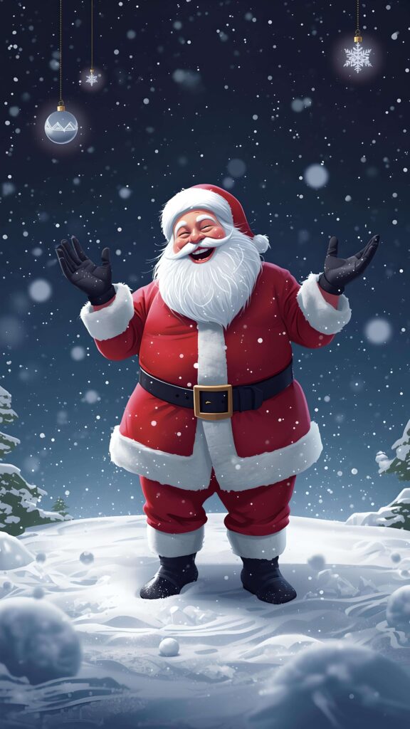 Santa’s Snowy Burst of Joy Wallpaper