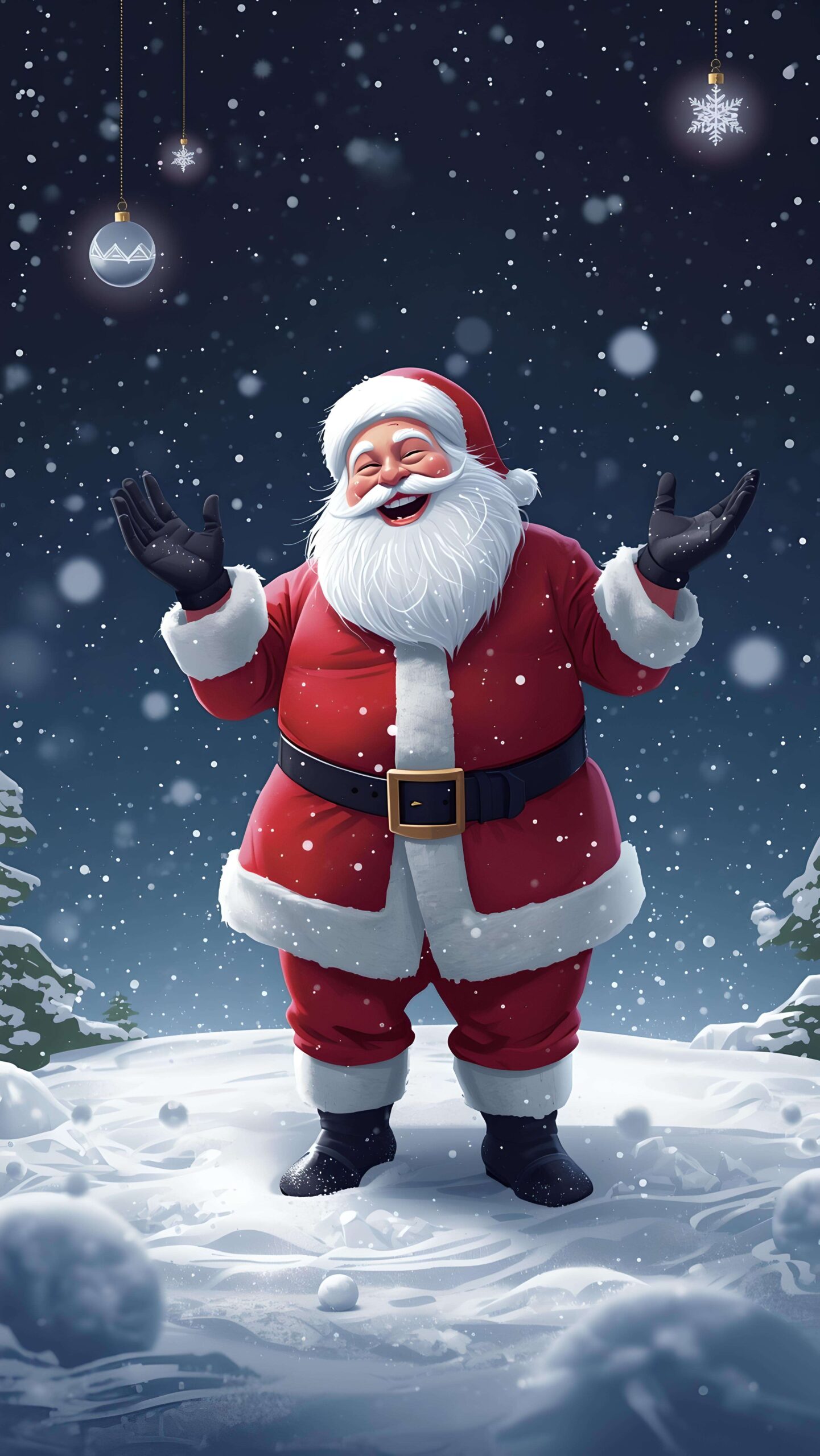 Santa’s Snowy Burst of Joy Wallpaper
