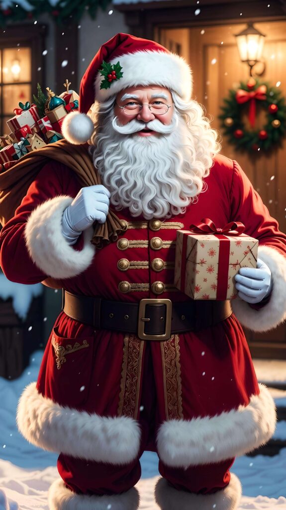 Santa’s Snowy Doorstep Delivery Wallpaper