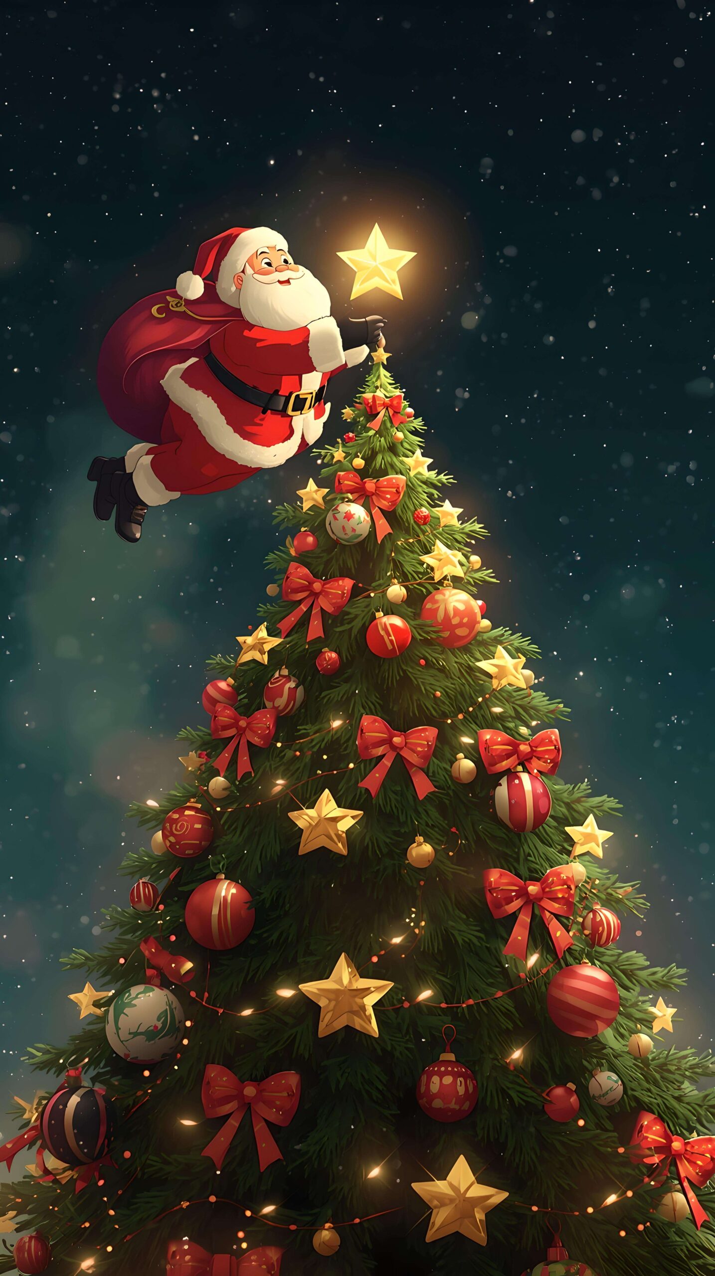 Santa’s Starry Touch of Christmas Joy Wallpaper