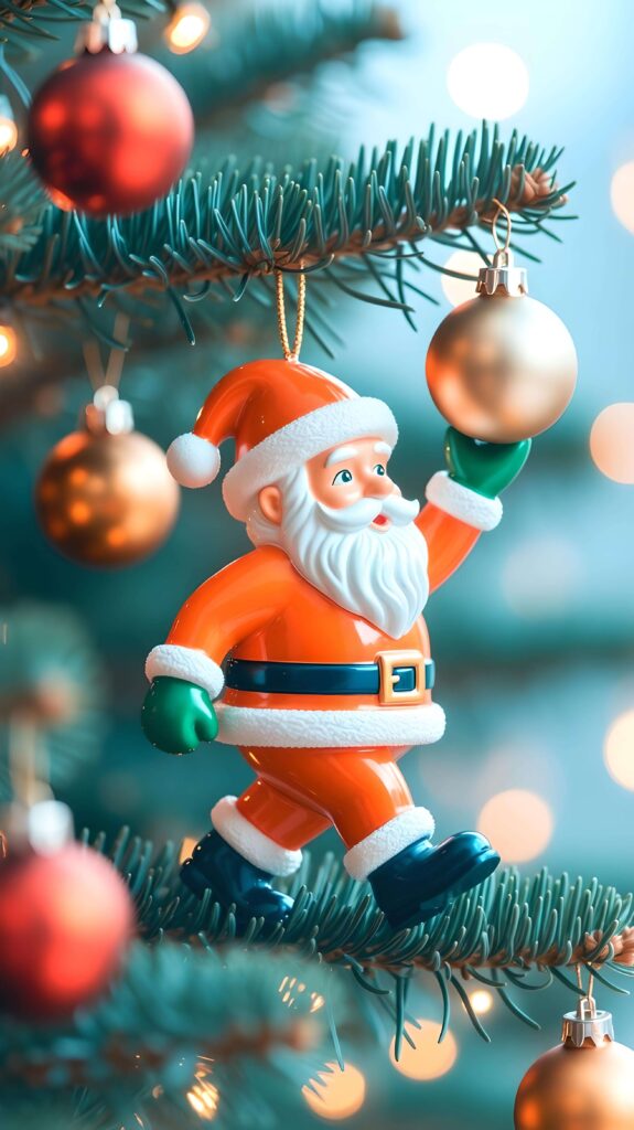 Santa’s Stroll Through the Tree Wallpaper