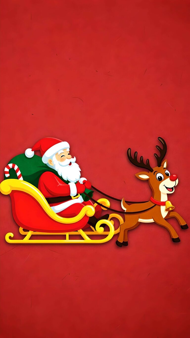 Sleigh Ride with Santa and Rudolph Wallpaper