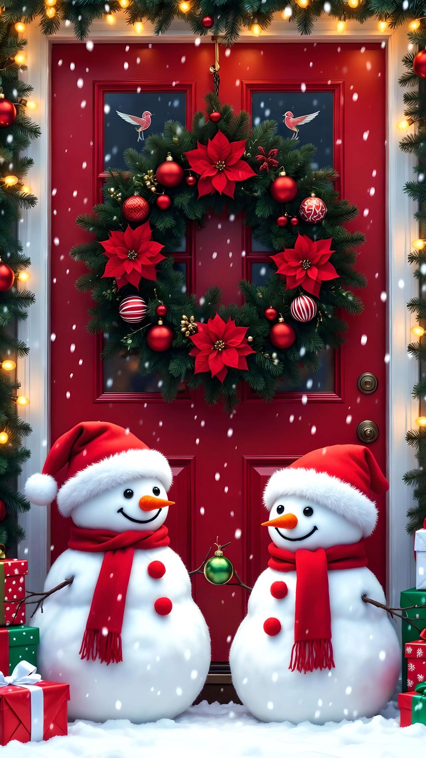 Snowman Gift at the Holiday Doorstep wallpaper