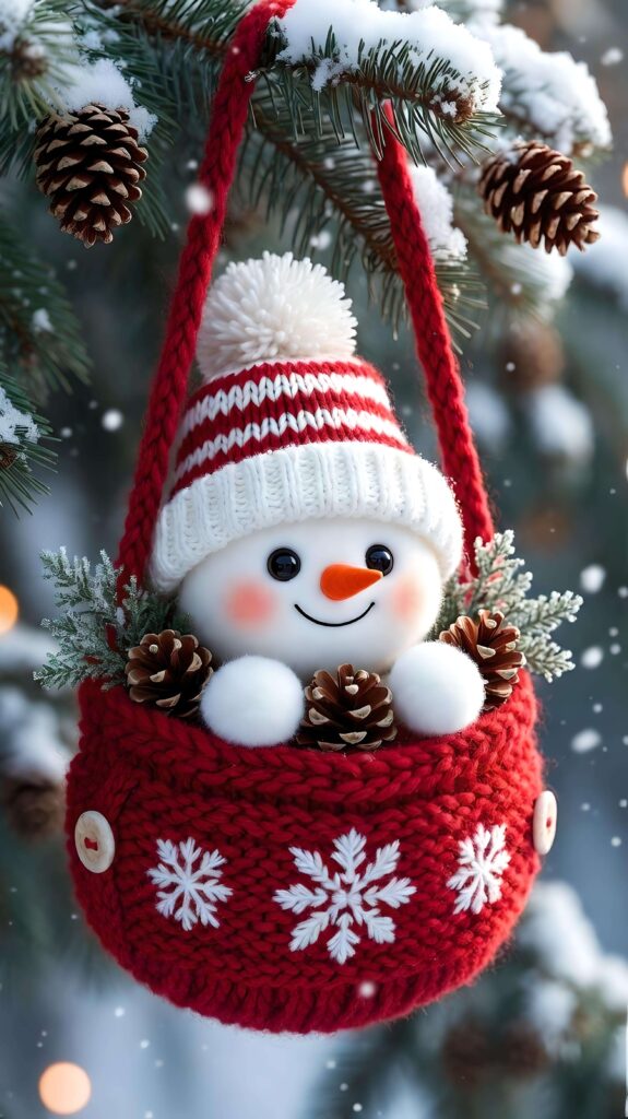 Snowman in a Winter Red Pouch Wallpaper