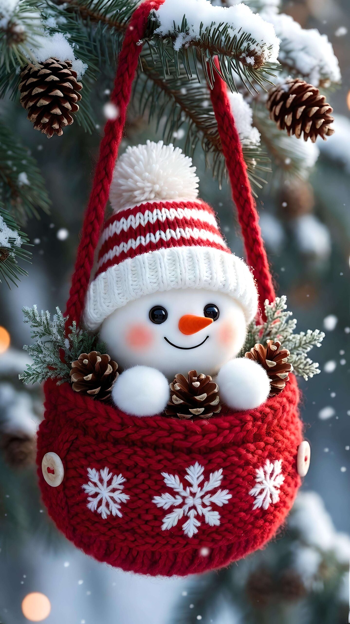 Snowman in a Winter Red Pouch Wallpaper