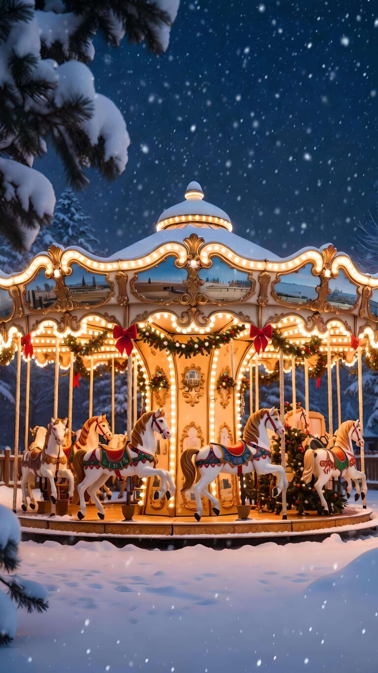Twilight Carousel in Winter Glow Wallpaper
