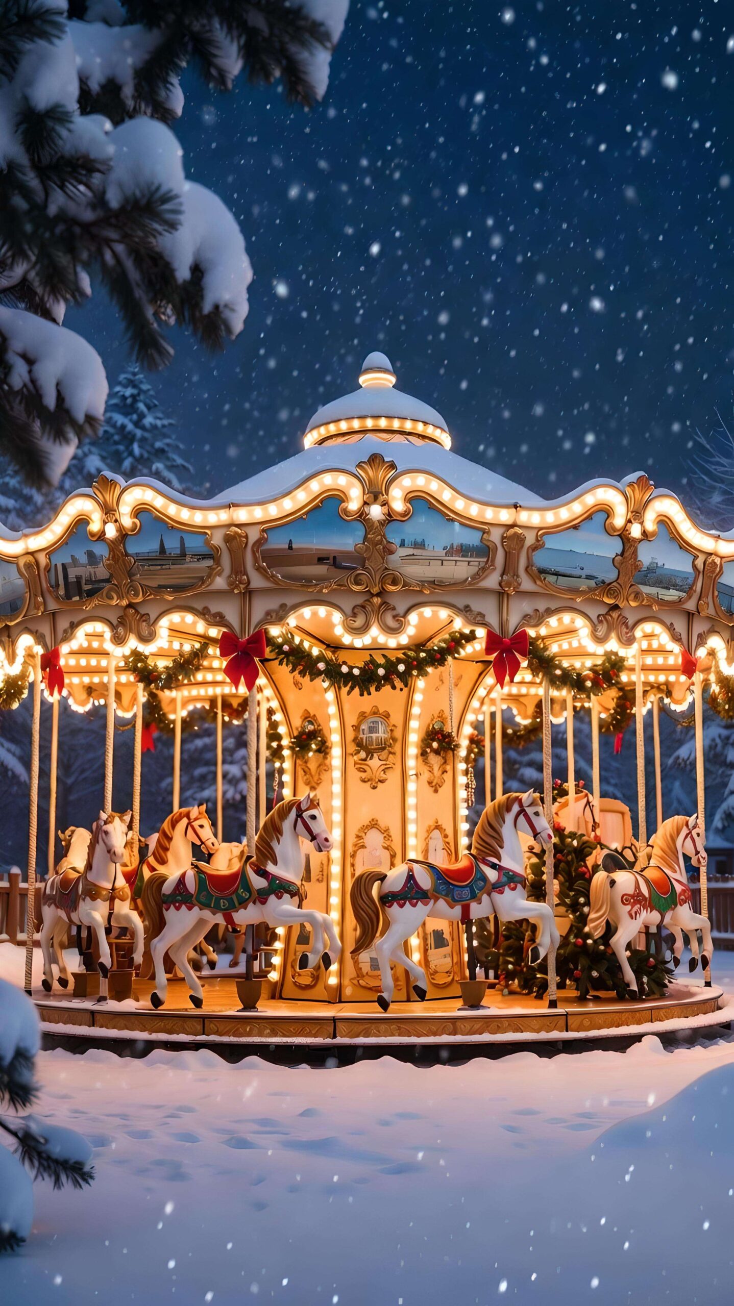 Twilight Carousel in Winter Glow Wallpaper