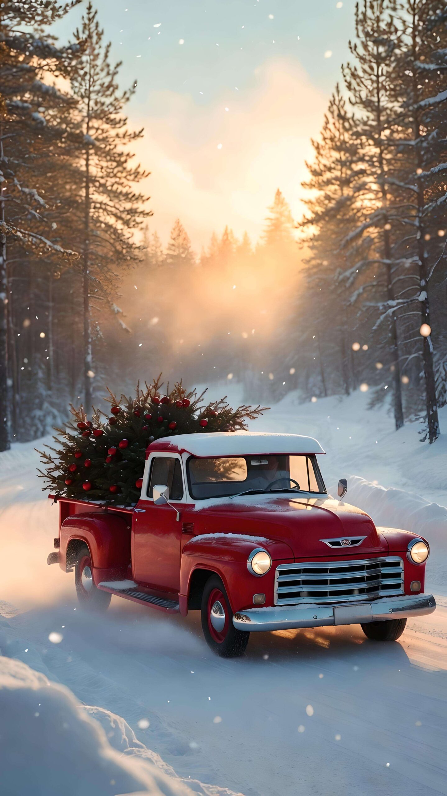 Twilight Ride with the Christmas Tree Wallpaper