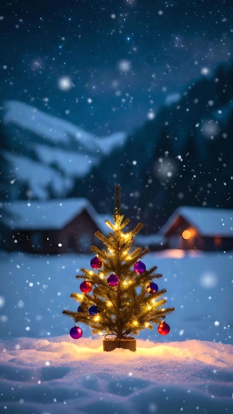 Twinkling Tree Beneath Winter Stars 2 Wallpaper