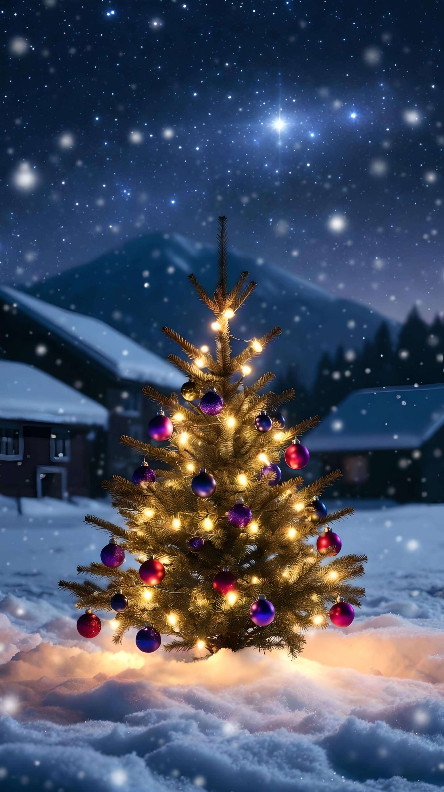Twinkling Tree Beneath Winter Stars Wallpaper