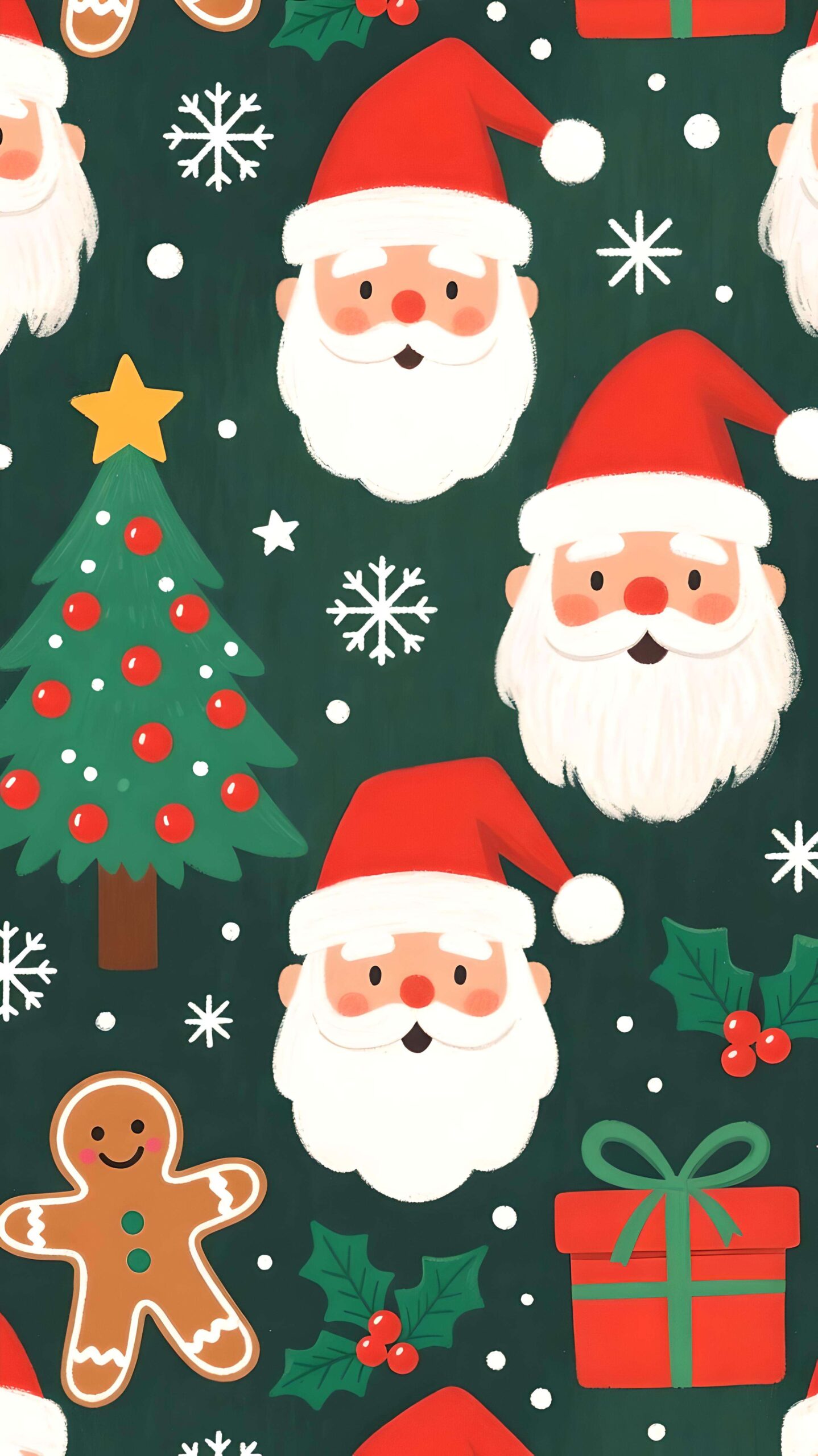 Whimsical Christmas Faces and Festive Cheer Wallpaper