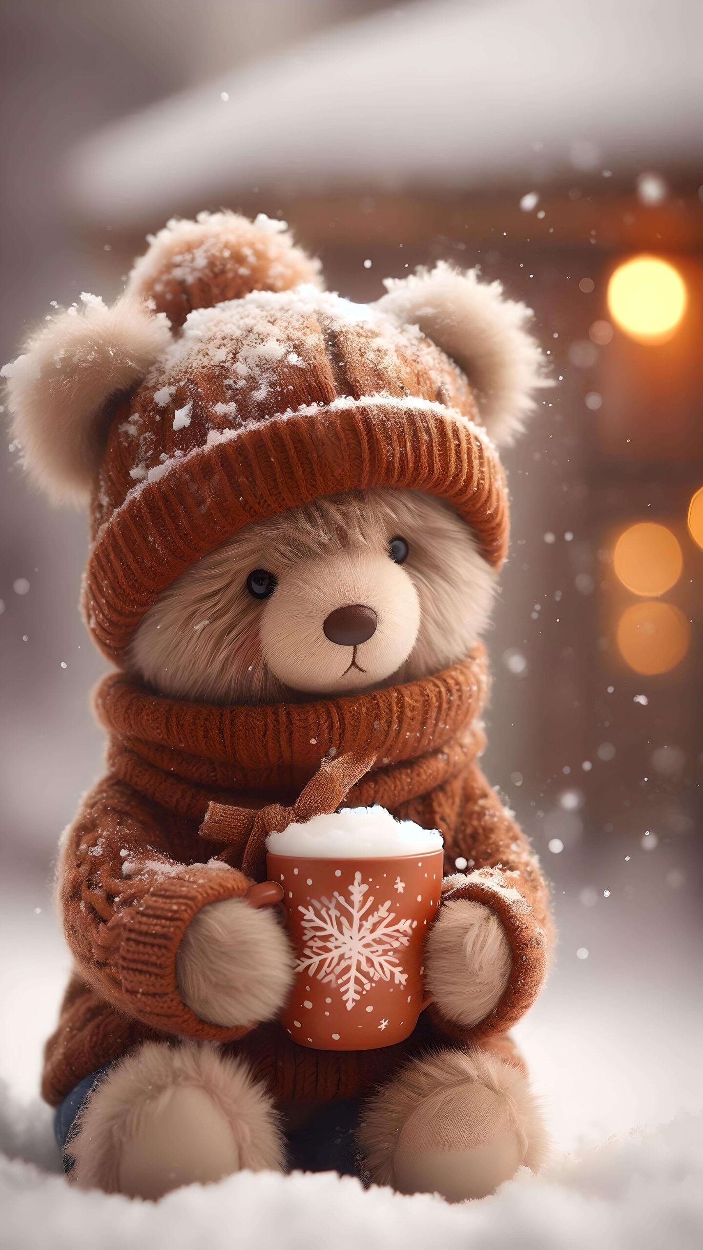 Winter Warmth with Cocoa Bear Wallpaper